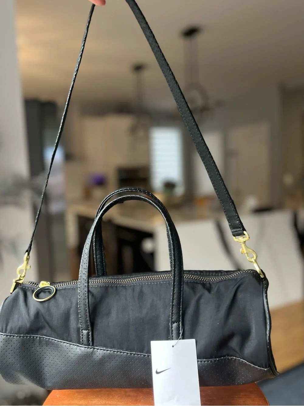Nike Black Duffel Tote with Perforated Trim Classic Barrel